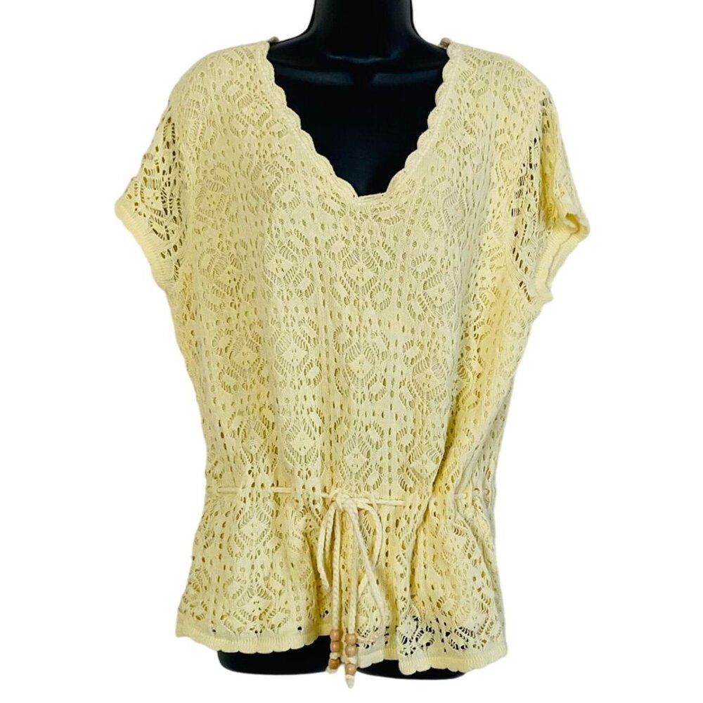 Through the Country Door Crochet Knit Top Womens Yellow 80's Vtg Cottage Core XL